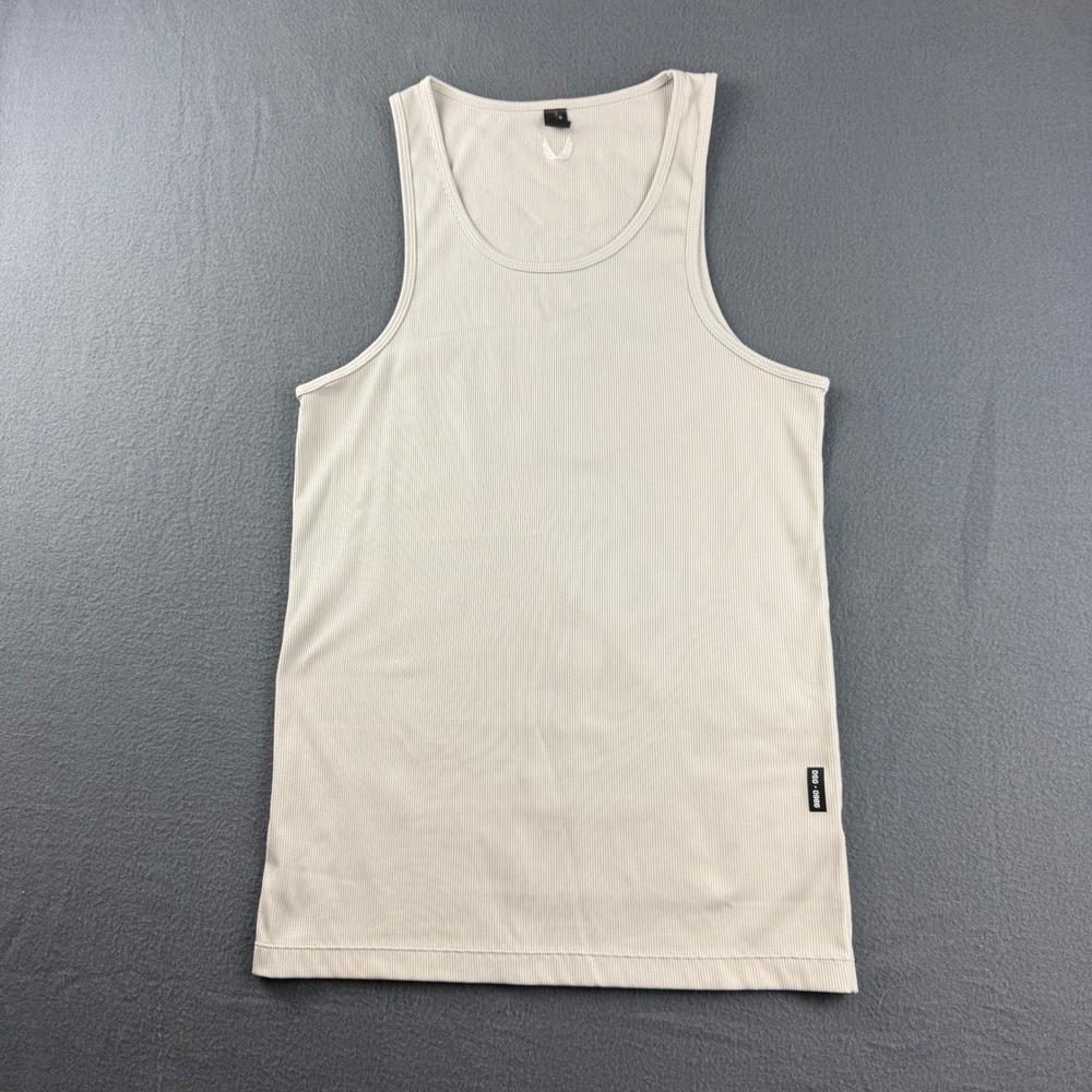 ASRV Tank Top Men's L Cream Creora Ribbed Workout Gym Stretch Running Training
